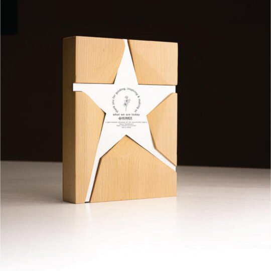 Wooden Trophy With Metal Star Gold