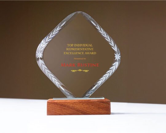 Crystal Trophy With Wooden Base