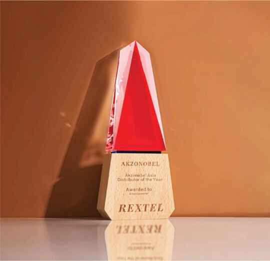 Crystal trophy with wooden base