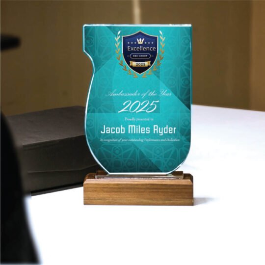 Crystal Award With Wooden Base