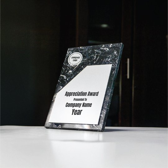 Black Stone Plaque Award with Metal Plate