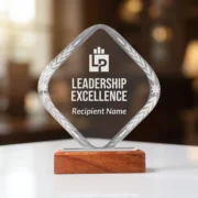 Crystal Trophy With Wooden Base