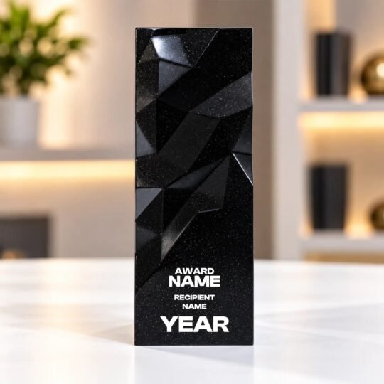 Black Geometric Faceted Crystal Award