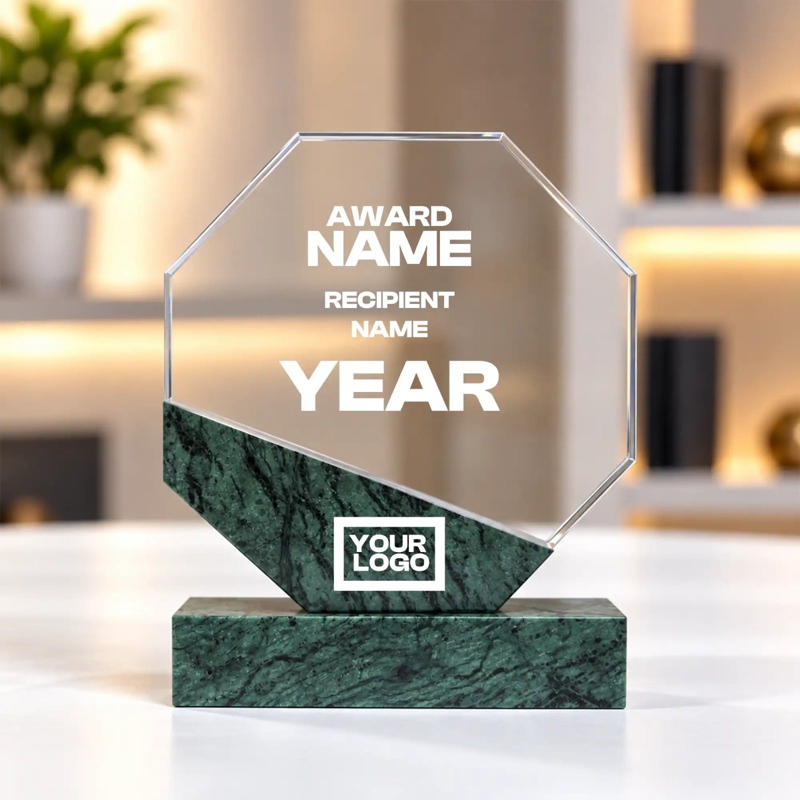 Green Marble Octagonal Crystal Award