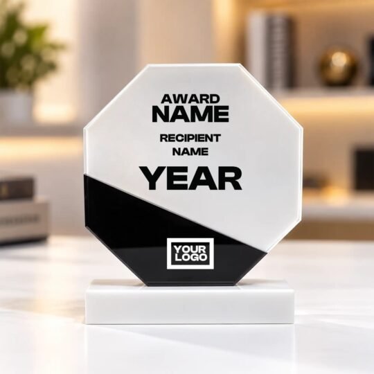 White Marble Octagonal Crystal Award