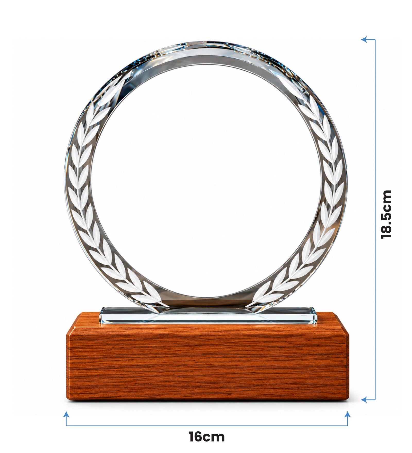 Round Crystal Trophy With Wooden Base - Image 4