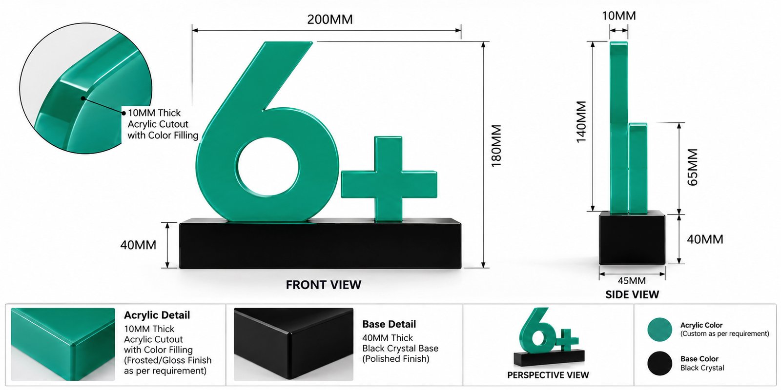 6+ Crystal Desk Award with Black Crystal Base - Image 5
