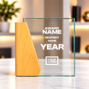 Wood and Crystal Book Trophy