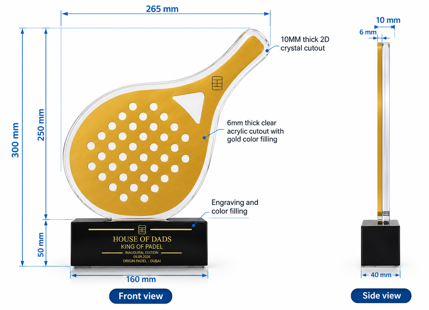 Golden Padal Crystal Trophy - Image 4