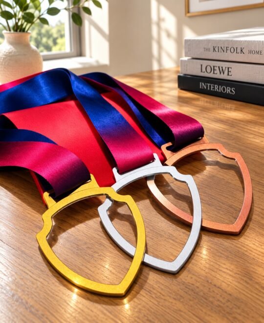 Metal  Framing Glass Medals — Gold, Silver & Bronze Set