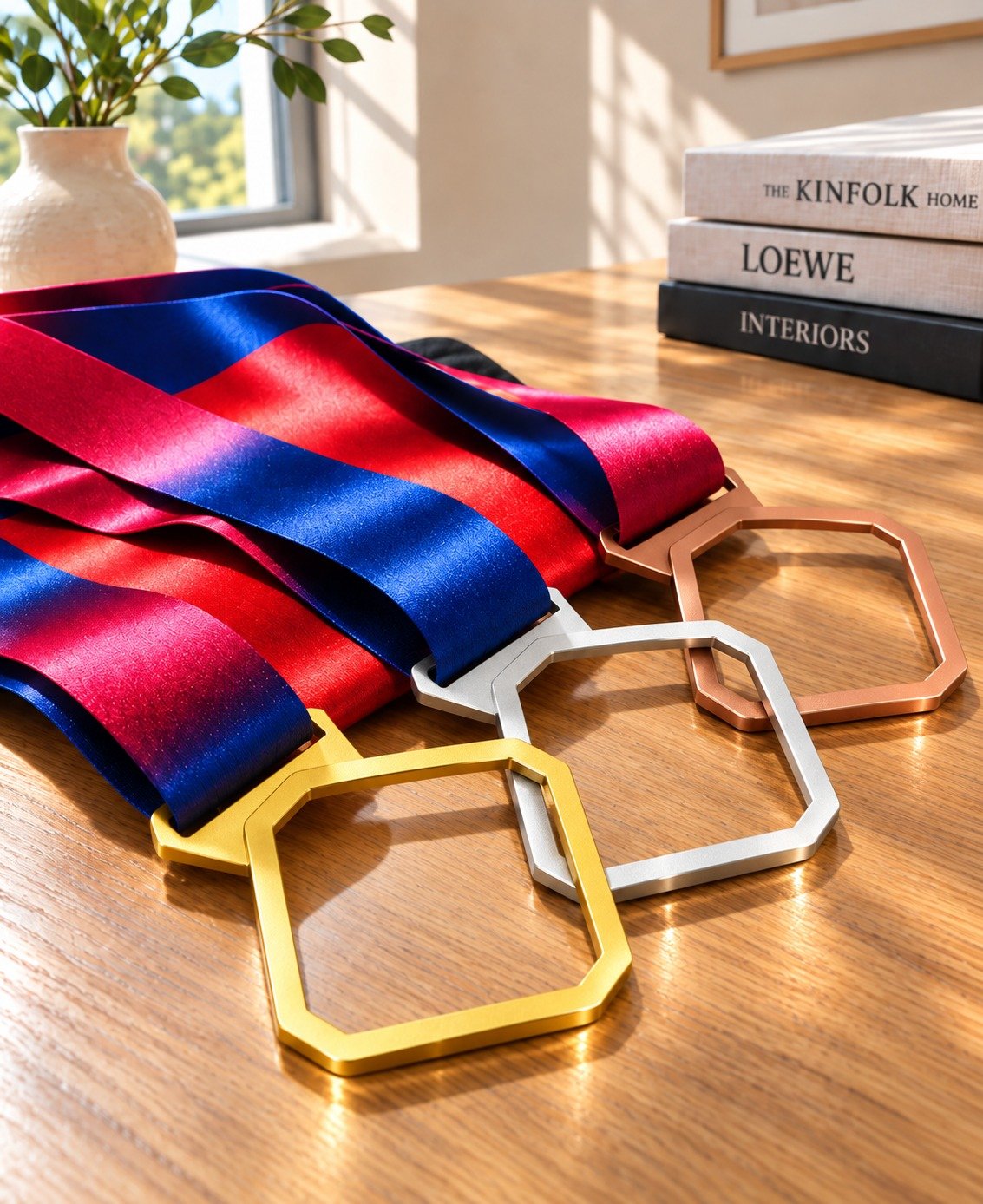 Avant-Garde Geometric Framing Glass Medals โ Gold, Silver & Bronze Set