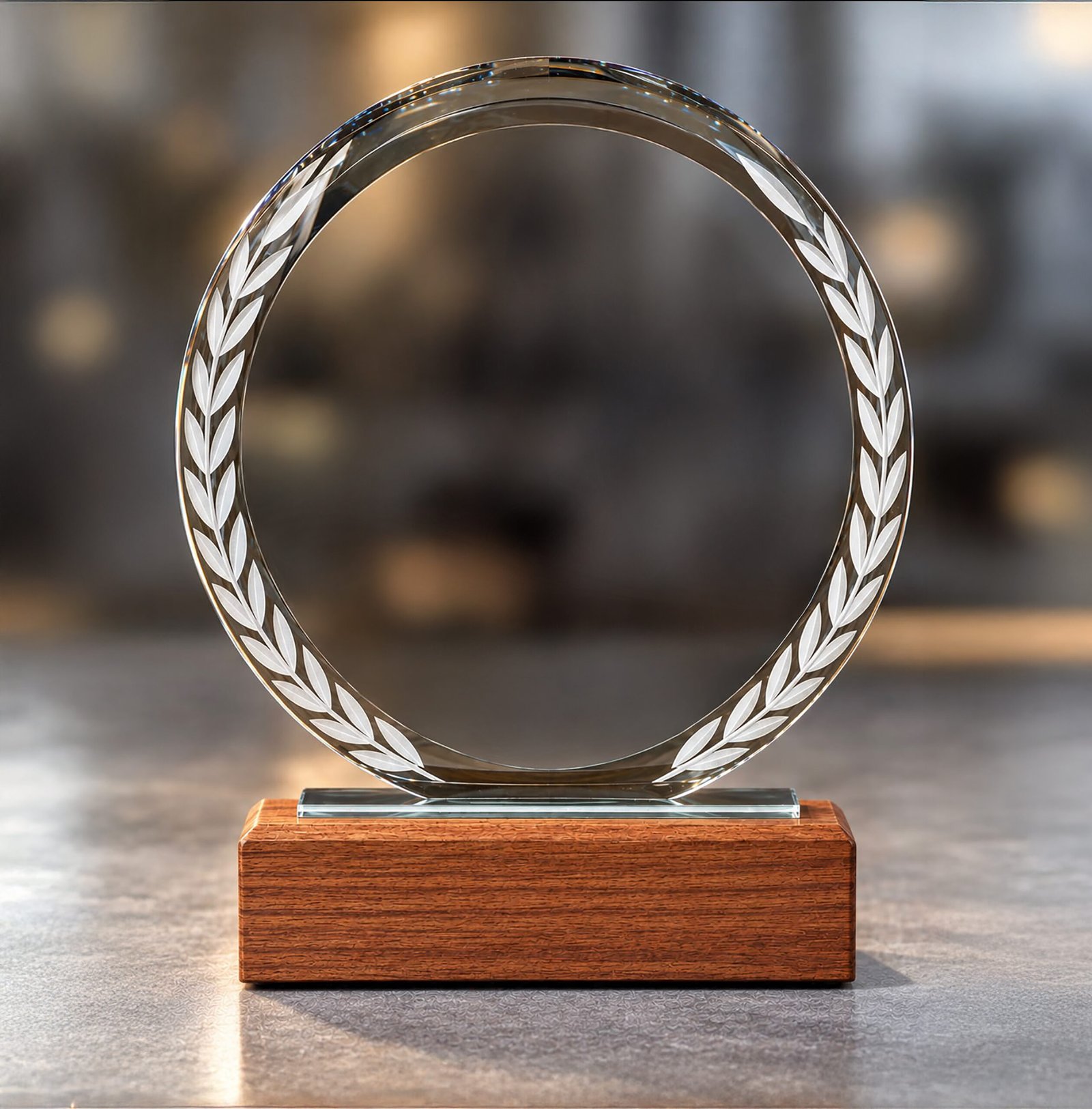 Round Crystal Trophy With Wooden Base - Image 2