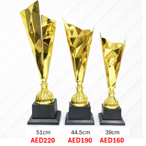 003_PCD _Diamond Cut Gold Metal Trophy with Black Base